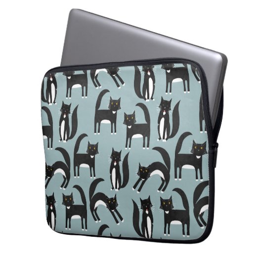 Tuxedo Cat Pattern Laptop Sleeve (Voorkant Links)