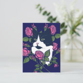 Tuxedo Cat Peony Floral Art Tuxie Cat Briefkaart (Staand voorkant)
