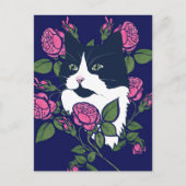 Tuxedo Cat Peony Floral Art Tuxie Cat Briefkaart (Voorkant)