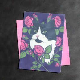 Tuxedo Cat Peony Floral Art Tuxie Cats Poster