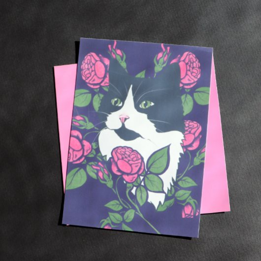 Tuxedo Cat Peony Floral Art Tuxie Cats Poster