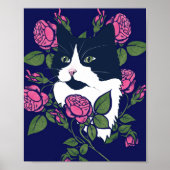Tuxedo Cat Peony Floral Art Tuxie Cats Poster (Voorkant)