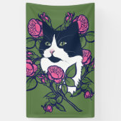 Tuxedo Cat Peony Floral Art Tuxie Cats Spandoek (Verticaal)