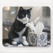 Tuxedo Cat Playing with a Tissue Box Muismat (Voorkant)