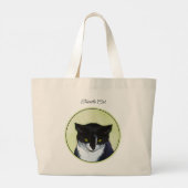 Tuxedo Cat Portrait Schilderen Schattigee Originel Grote Tote Bag (Achterkant)