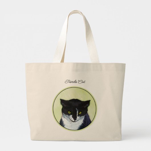 Tuxedo Cat Portrait Schilderen Schattigee Originel Grote Tote Bag (Achterkant)