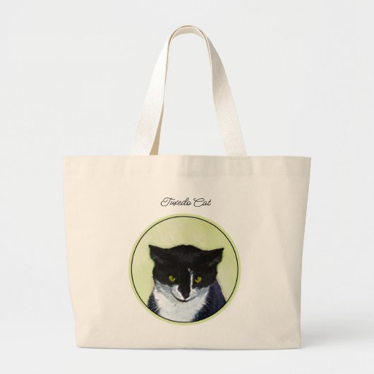 Tuxedo Cat Portrait Schilderen Schattigee Originel Grote Tote Bag (Voorkant)