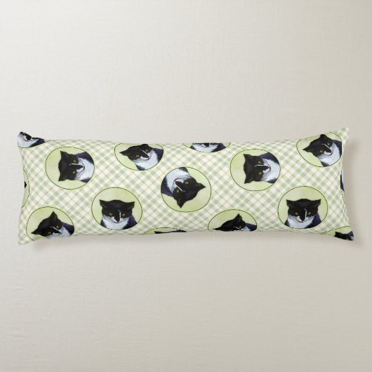 Tuxedo Cat Portrait Schilderen Schattigee Originel Lichaamskussen (Achterkant)