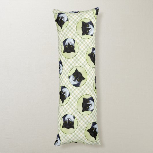 Tuxedo Cat Portrait Schilderen Schattigee Originel Lichaamskussen (Achterkant (Verticaal))