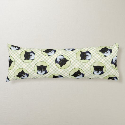 Tuxedo Cat Portrait Schilderen Schattigee Originel Lichaamskussen (Voorkant)