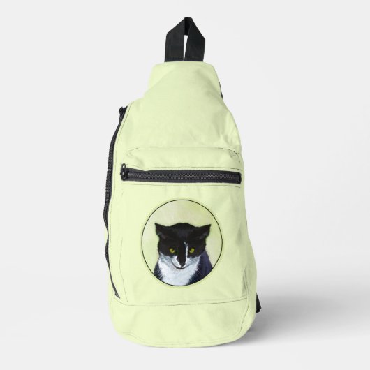 Tuxedo Cat Portrait Schilderen Schattigee Originel Sling Bag (Voorkant)