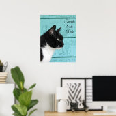Tuxedo Cat Profile on Blauwgroen Poster (Thuiskantoor)