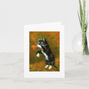 Tuxedo Cat Pspelen met Leaves Note Card Kaart