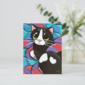 Tuxedo Cat Resting on Scarves Art Briefkaart (Staand voorkant)