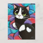 Tuxedo Cat Resting on Scarves Art Briefkaart (Voorkant)