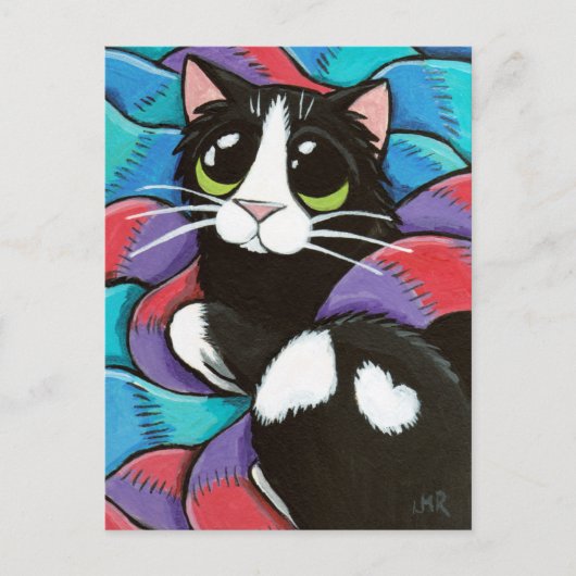 Tuxedo Cat Resting on Scarves Art Briefkaart (Voorkant)