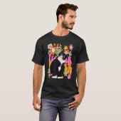 Tuxedo Cat Retro 60s 70s Vibe Flowers Peace Sign V T-shirt (Voorkant volledig)