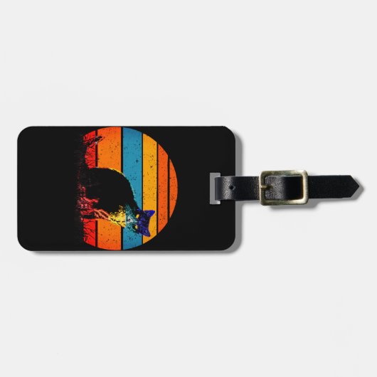 Tuxedo Cat Retro Style Sunset Bagagelabel (Voorkant horizontaal)