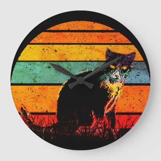 Tuxedo Cat Retro Style  Sunset Grote Klok (Voorkant)