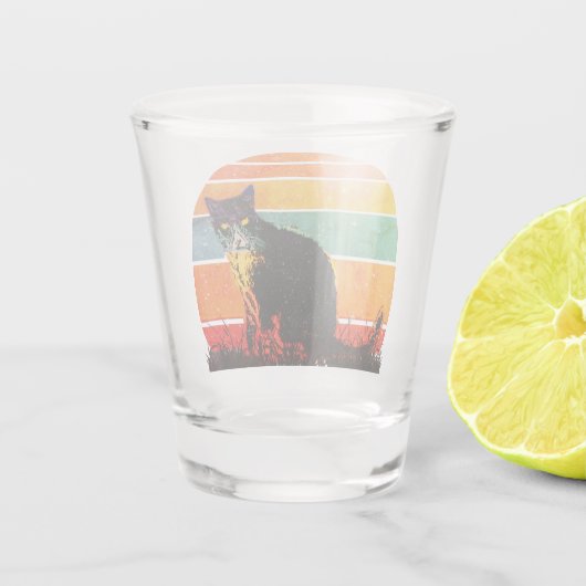 Tuxedo Cat Retro Style  Sunset Shot Glas (Achterkant)