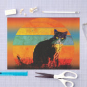 Tuxedo Cat Retro Style Sunset Tissuepapier (Craft)