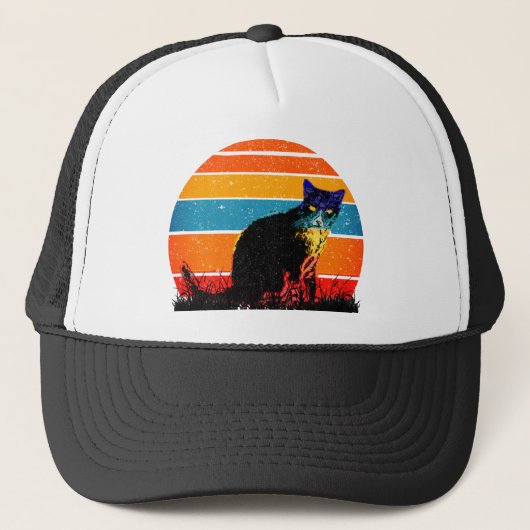 Tuxedo Cat Retro Style  Sunset Trucker Pet (Voorkant)
