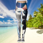 Tuxedo Cat Riding Unicorn Yoga Leggings Design