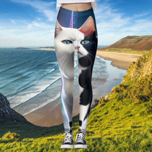 Tuxedo Cat Riding Unicorn Yoga Leggings Design