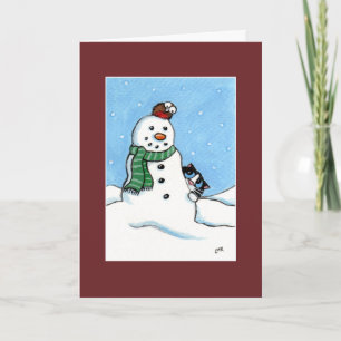 Tuxedo Cat, Robin & Snowman Kerst Kaart