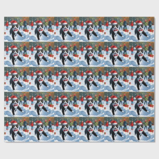 Tuxedo Cat Running in Snow met kerst Pet Cadeaupapier (Vlak)