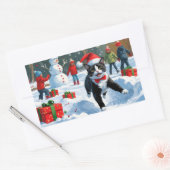 Tuxedo Cat Running in Snow met kerst Pet Rechthoekige Sticker (Envelop)