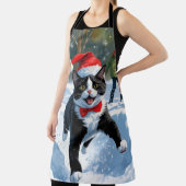 Tuxedo Cat Running in Snow met kerst Pet Schort (Insitu)