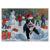 Tuxedo Cat Running in Snow met kerst Pet Snijplank (Voorkant)