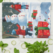 Tuxedo Cat Running in Snow met kerst Pet Theedoek (Gevouwen)