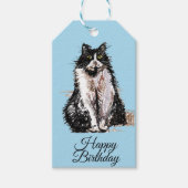 Tuxedo Cat Schattige Cats Zwart Wit Pastelblauw Cadeaulabel (Voorkant)