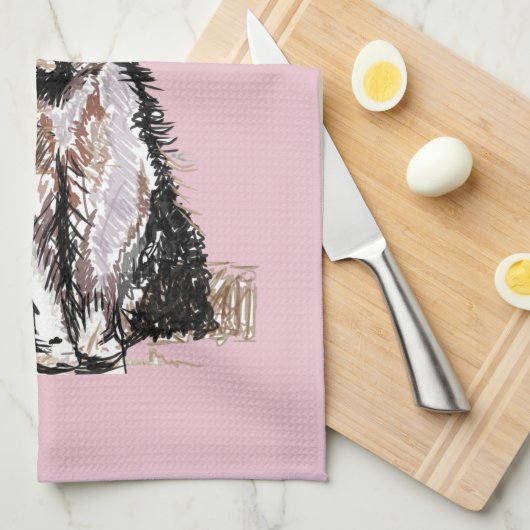 Tuxedo Cat Schattige Cats Zwart Wit Pastelroze Theedoek (Quarter Fold)