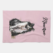Tuxedo Cat Schattige Cats Zwart Wit Pastelroze Theedoek (Horizontaal)