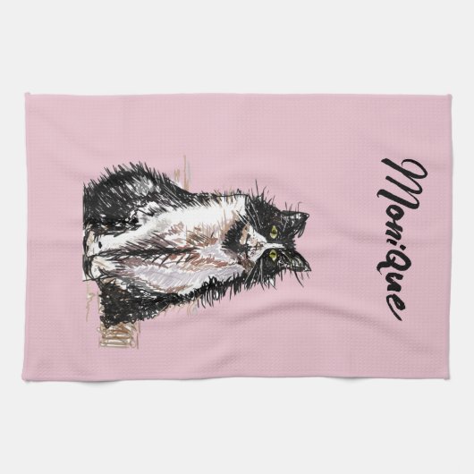 Tuxedo Cat Schattige Cats Zwart Wit Pastelroze Theedoek (Horizontaal)