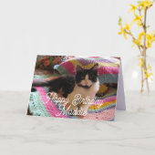 Tuxedo Cat Schattige met gehaakte tapijt Kaart (Gele Bloem)