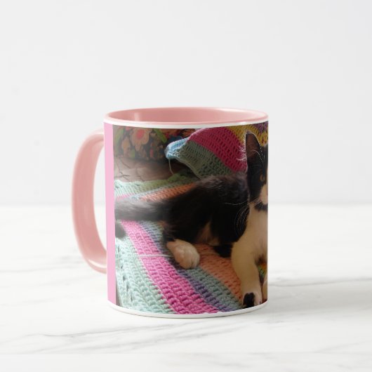 Tuxedo Cat Schattige met Haakkleed Dank u Mok (Voorkant links)