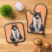 Tuxedo Cat Schattigee Katten Zwart Wit Pastel Sina Ovenwant & Pannenlap Set (Top down)