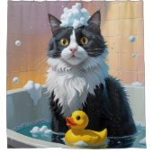 Tuxedo Cat Sloppy Sleepy Schattige Grappig Douchegordijn (Voorkant)