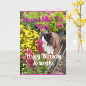 Tuxedo Cat Sniffing Flowers Funny Birthday Roses Kaart (Gele Bloem)