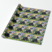 Tuxedo Cat Spring Bloemen Schilderen Cadeaupapier (Uitgerold)