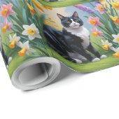 Tuxedo Cat Spring Bloemen Schilderen Cadeaupapier (Rol Hoek)