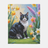 Tuxedo Cat Spring Bloemen Schilderen Fleece Deken (Voorkant)