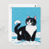 Tuxedo Cat Standing Knee Deep in Sneeuwschilderen Briefkaart (Voorkant / Achterkant)