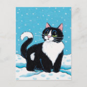Tuxedo Cat Standing Knee Deep in Sneeuwschilderen Briefkaart (Voorkant)