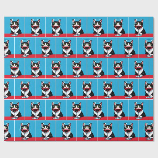 Tuxedo Cat Staring Through a Wine Glass Cadeaupapier (Vlak)