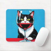 Tuxedo Cat Staring Through a Wine Glass Muismat (Met muis)